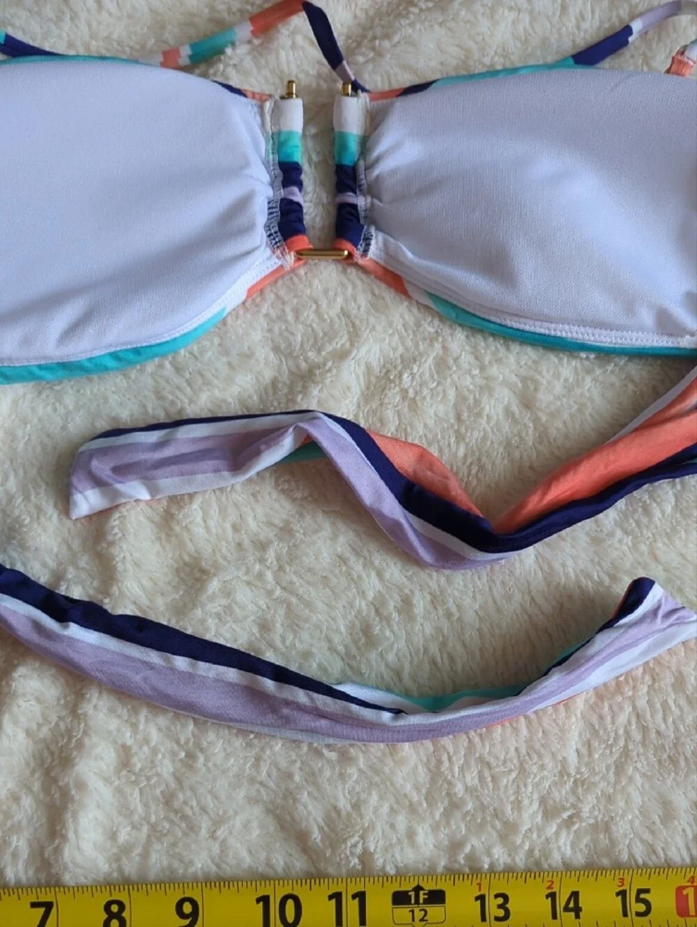 Striped Bandeau Swim Top and Aqua Bikini Bottom - Women Swim